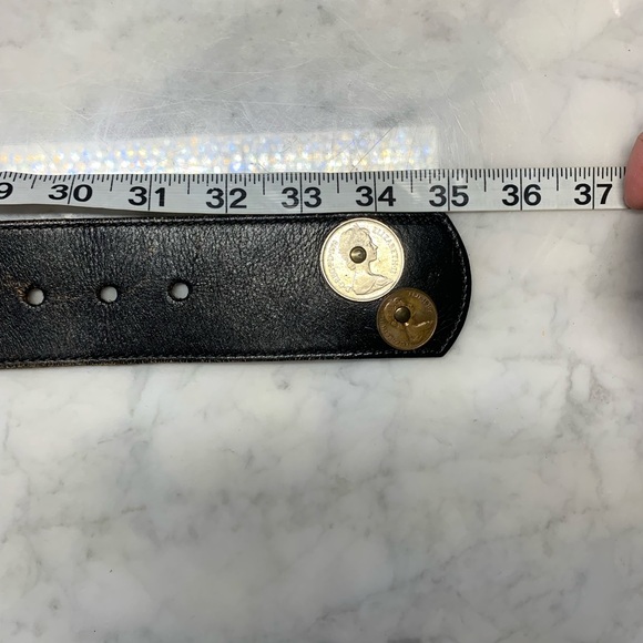 Mens Black Leather Belt With Coins From Around World Size Medium Leather Shop - Picture 8 of 11
